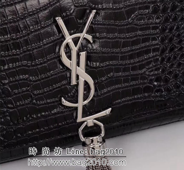 YSL聖羅蘭 經典銀扣 鱷魚紋牛皮 時尚流蘇包 26700 YAS1126